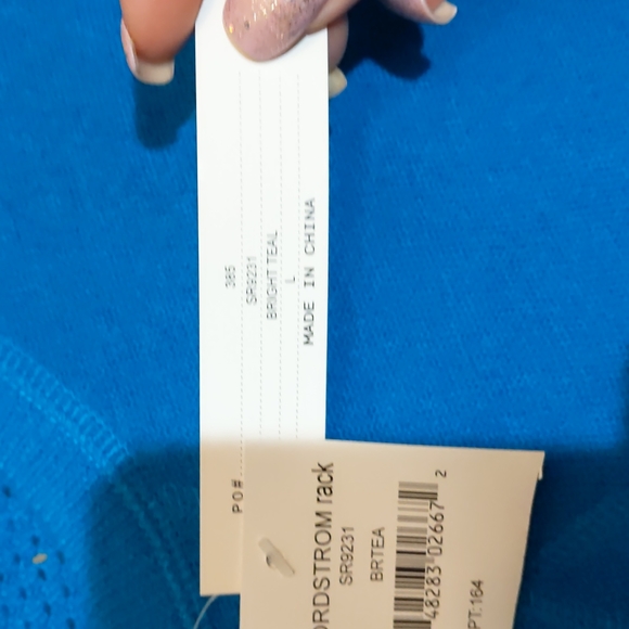 Sweet Romeo Teal Open Stitch Crewneck Sweater - Picture 5 of 11